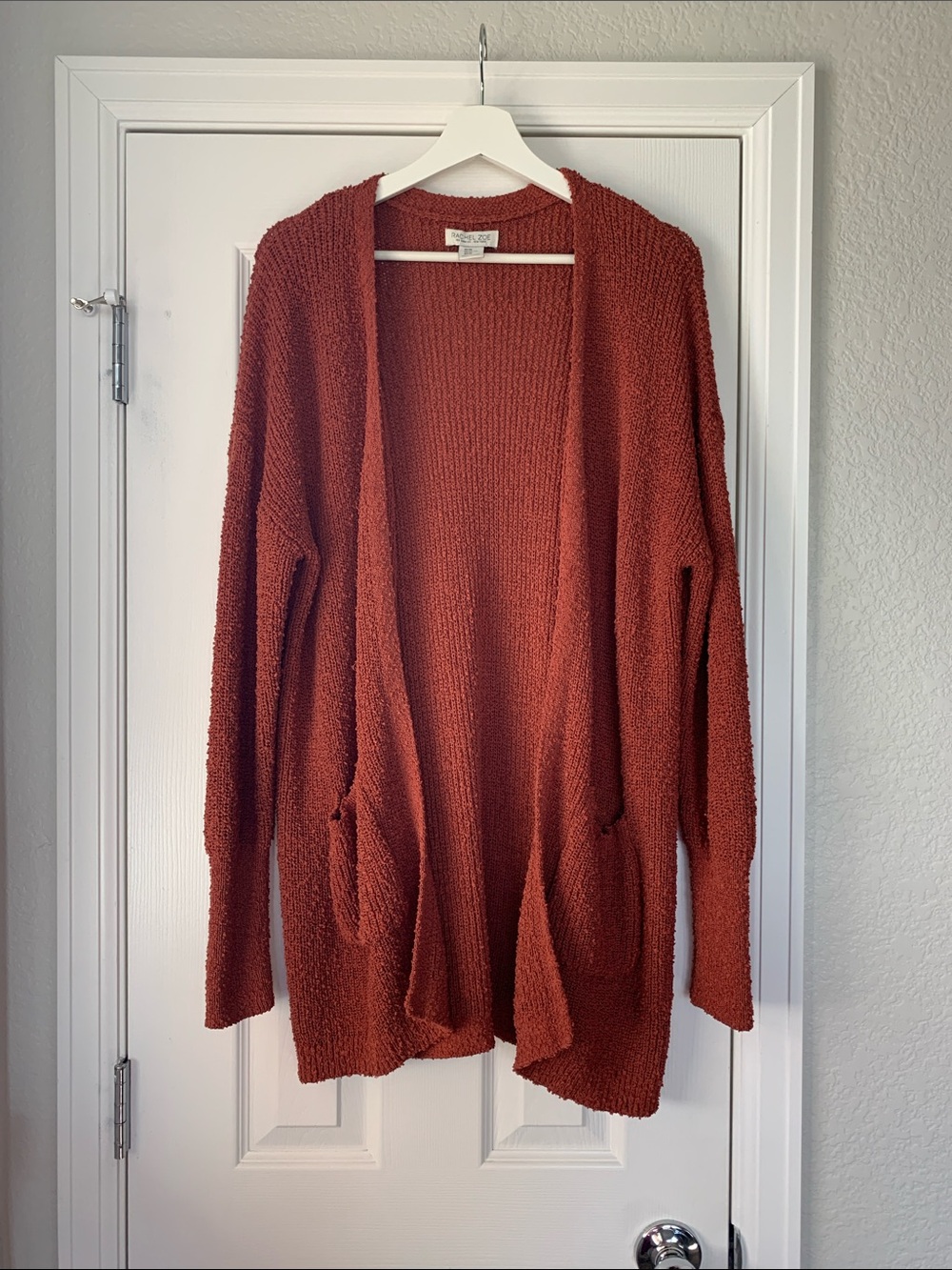 Rachel Zoe Open-Front Textured Cardigan in Rust - perfect for fall